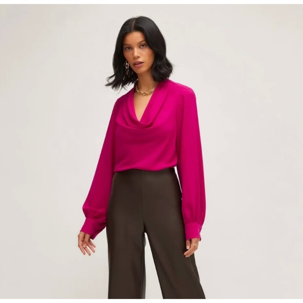 FIFTEEN TWENTY Blouse Magenta Cowl Neck Draped Long Sleeve Women's Size Large